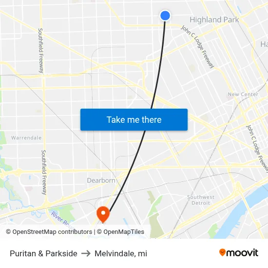Puritan & Parkside to Melvindale, mi map