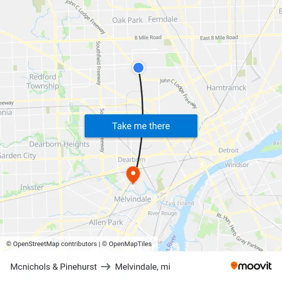 Mcnichols & Pinehurst to Melvindale, mi map