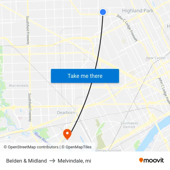 Belden & Midland to Melvindale, mi map
