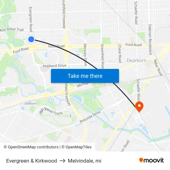 Evergreen & Kirkwood to Melvindale, mi map