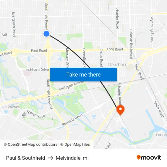 Paul & Southfield to Melvindale, mi map
