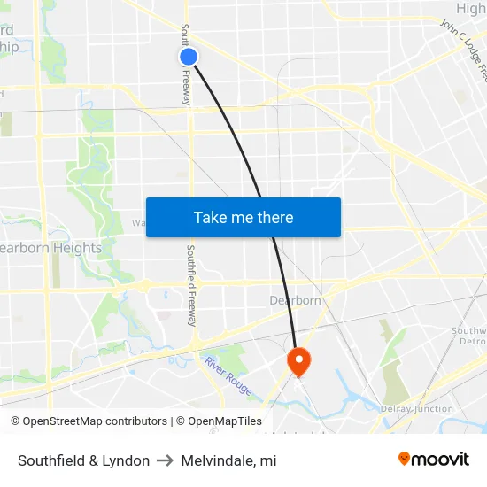 Southfield & Lyndon to Melvindale, mi map