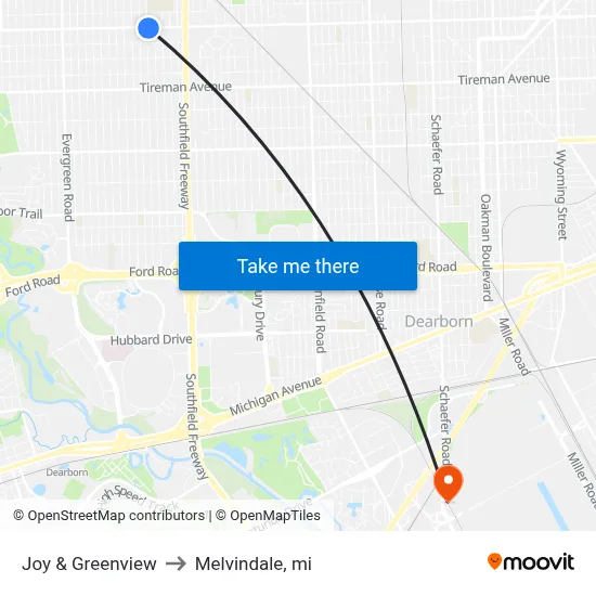 Joy & Greenview to Melvindale, mi map