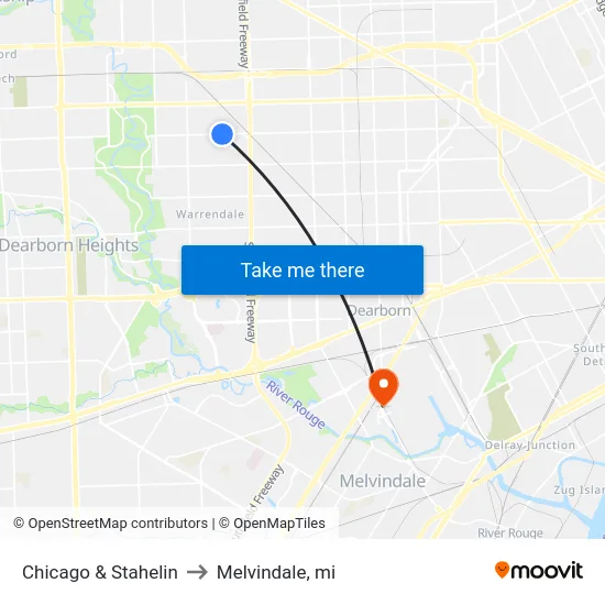 Chicago & Stahelin to Melvindale, mi map