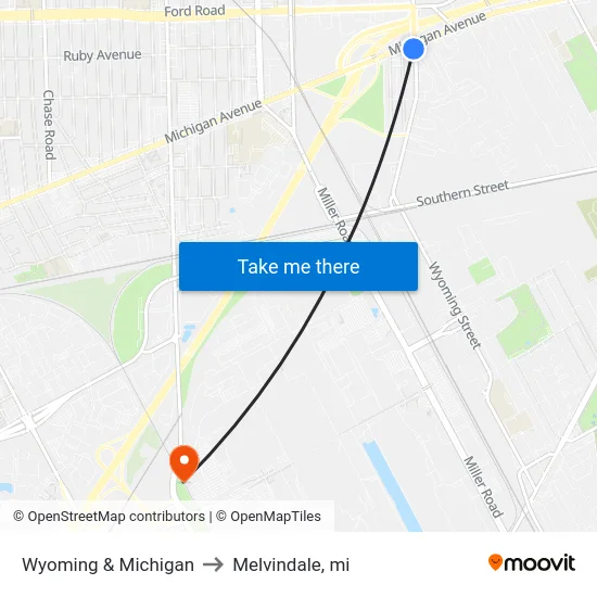 Wyoming & Michigan to Melvindale, mi map