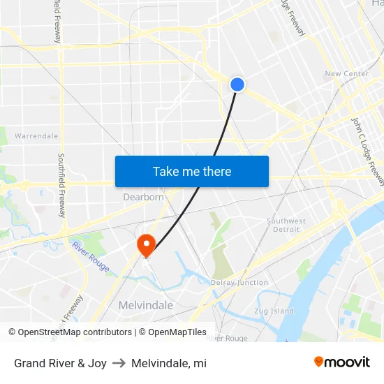 Grand River & Joy to Melvindale, mi map