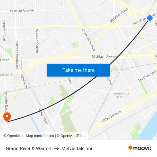 Grand River & Warren to Melvindale, mi map