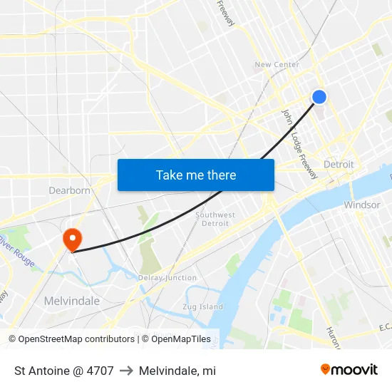 St Antoine @ 4707 to Melvindale, mi map