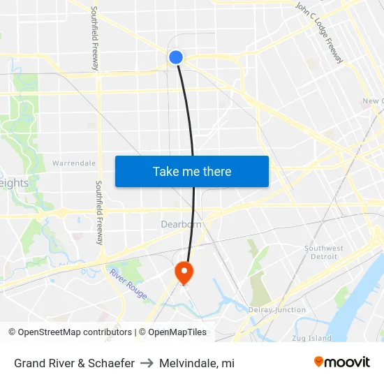 Grand River & Schaefer to Melvindale, mi map