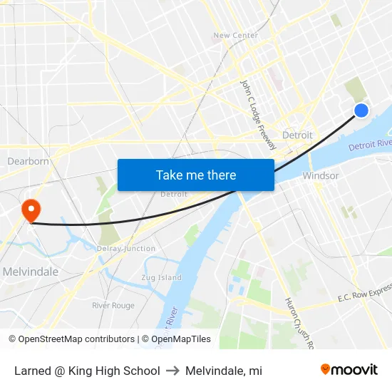 Larned @ King High School to Melvindale, mi map