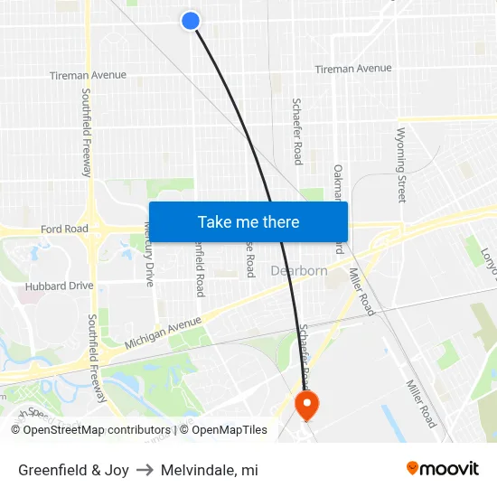 Greenfield & Joy to Melvindale, mi map