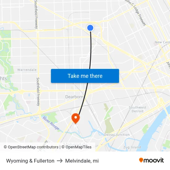 Wyoming & Fullerton to Melvindale, mi map