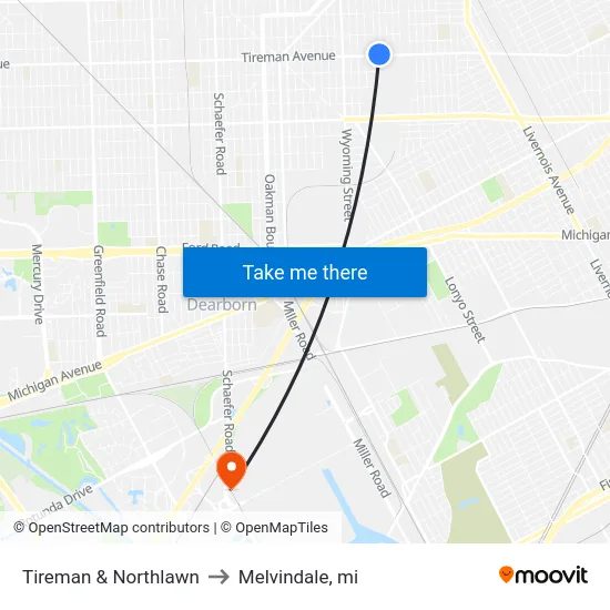 Tireman & Northlawn to Melvindale, mi map