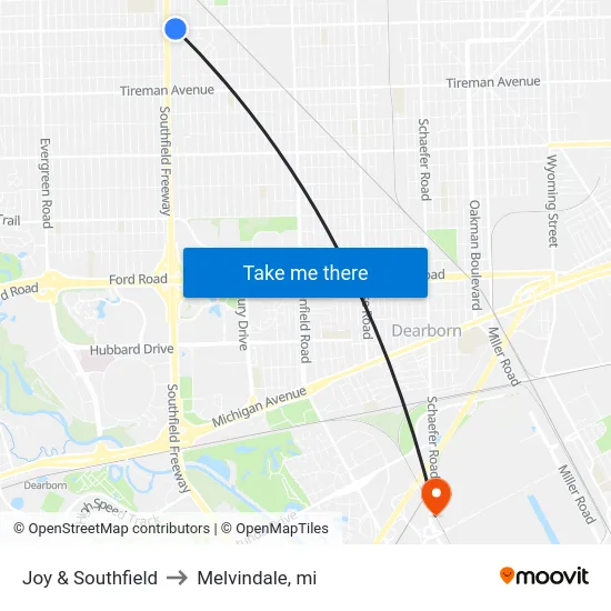Joy & Southfield to Melvindale, mi map