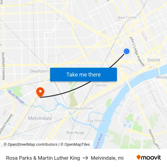 Rosa Parks & Martin Luther King to Melvindale, mi map