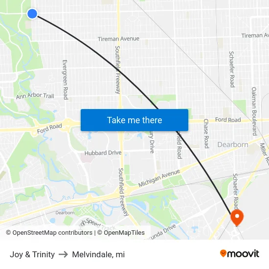 Joy & Trinity to Melvindale, mi map