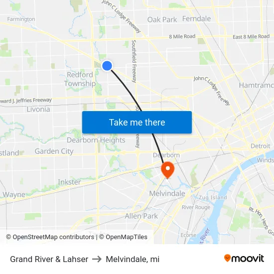 Grand River & Lahser to Melvindale, mi map