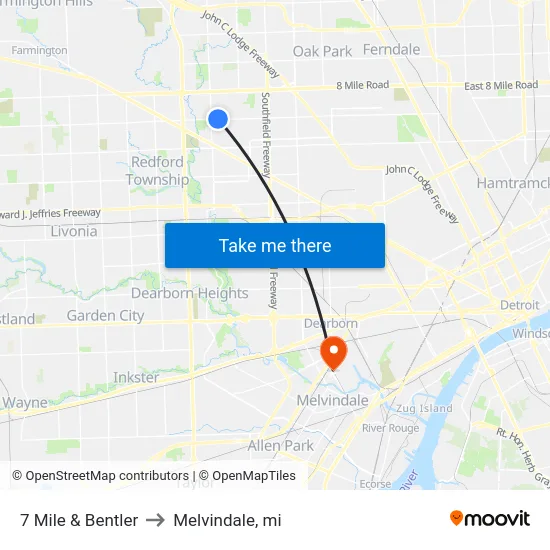 7 Mile & Bentler to Melvindale, mi map