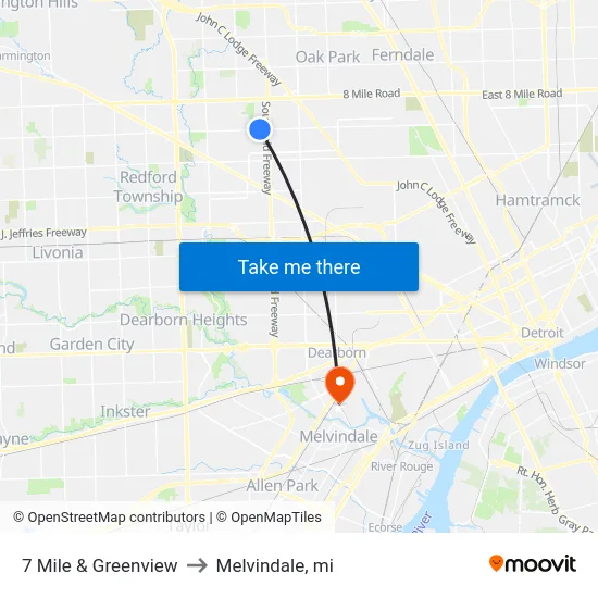 7 Mile & Greenview to Melvindale, mi map