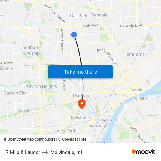 7 Mile & Lauder to Melvindale, mi map