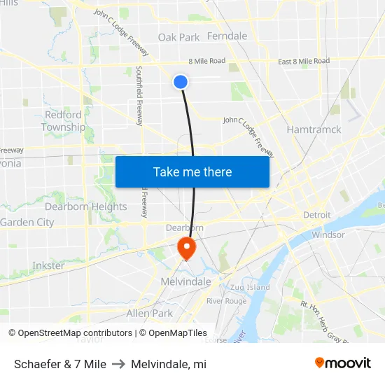 Schaefer & 7 Mile to Melvindale, mi map