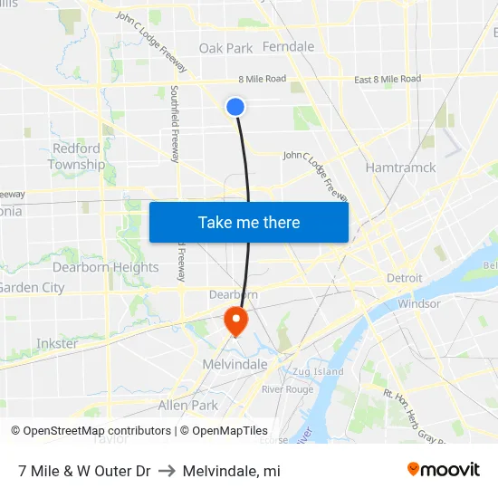 7 Mile & W Outer Dr to Melvindale, mi map