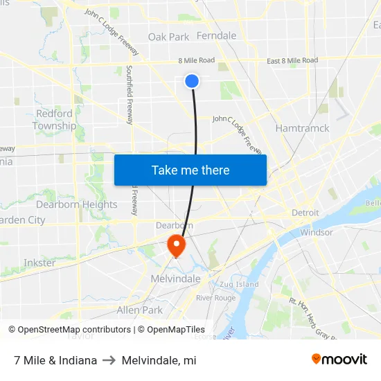 7 Mile & Indiana to Melvindale, mi map