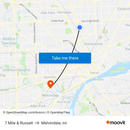 7 Mile & Russell to Melvindale, mi map