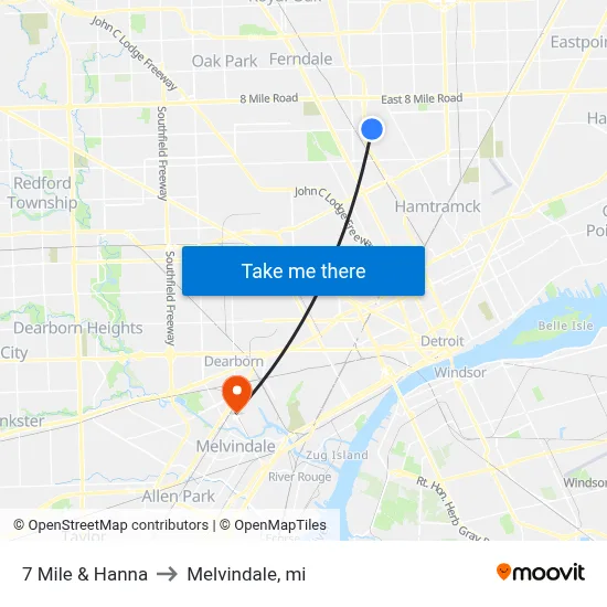 7 Mile & Hanna to Melvindale, mi map