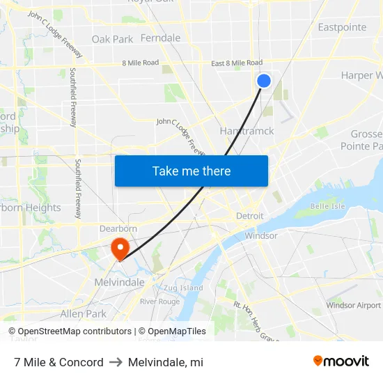 7 Mile & Concord to Melvindale, mi map