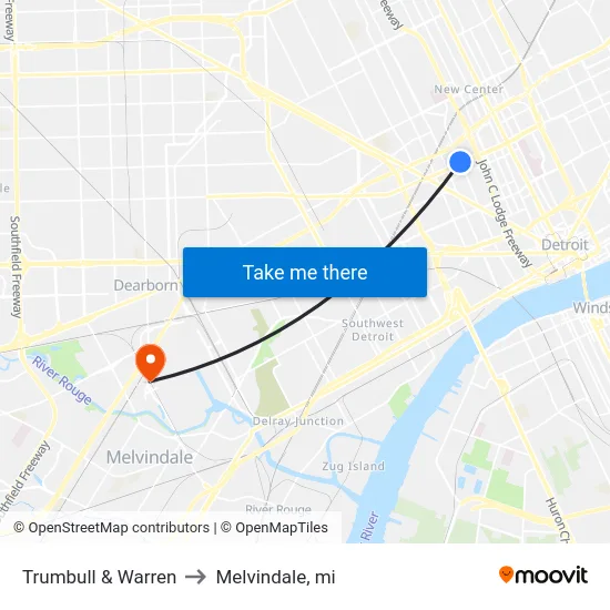 Trumbull & Warren to Melvindale, mi map