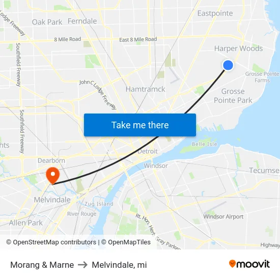 Morang & Marne to Melvindale, mi map