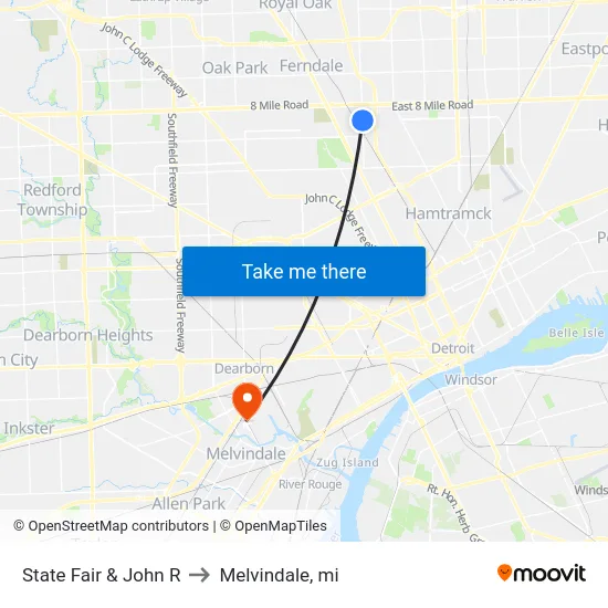 State Fair & John R to Melvindale, mi map