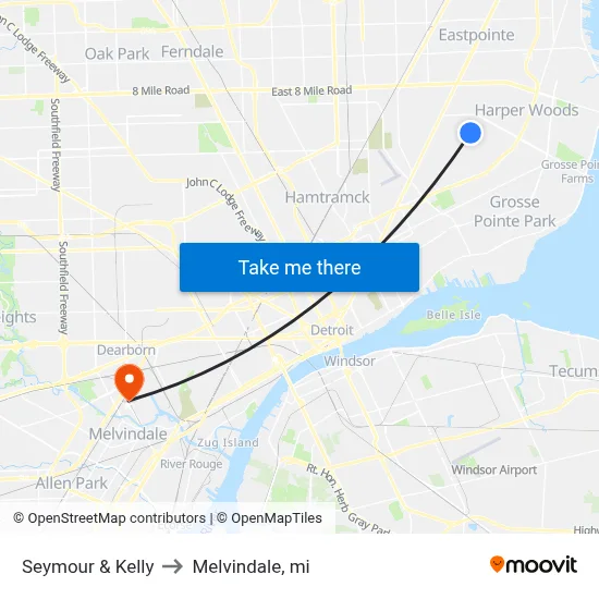 Seymour & Kelly to Melvindale, mi map