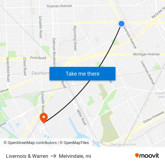 Livernois & Warren to Melvindale, mi map