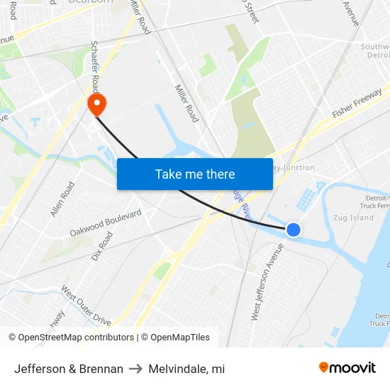 Jefferson & Brennan to Melvindale, mi map