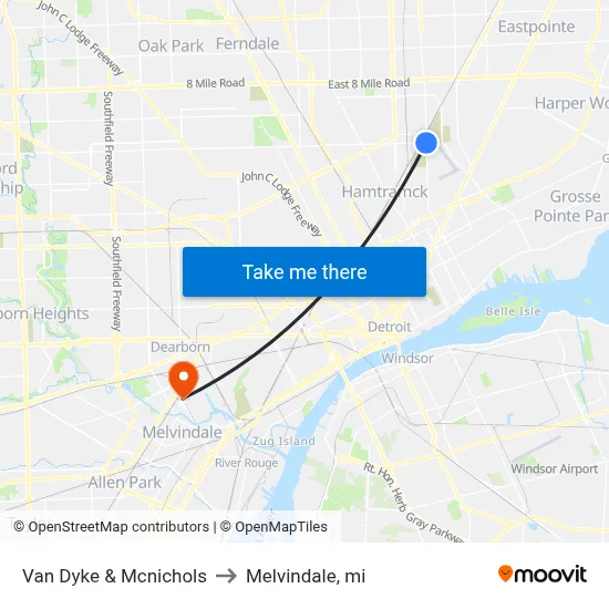 Van Dyke & Mcnichols to Melvindale, mi map