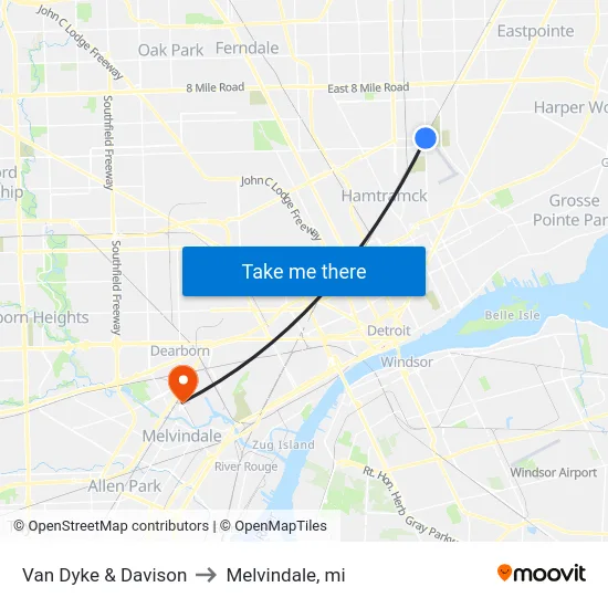 Van Dyke & Davison to Melvindale, mi map