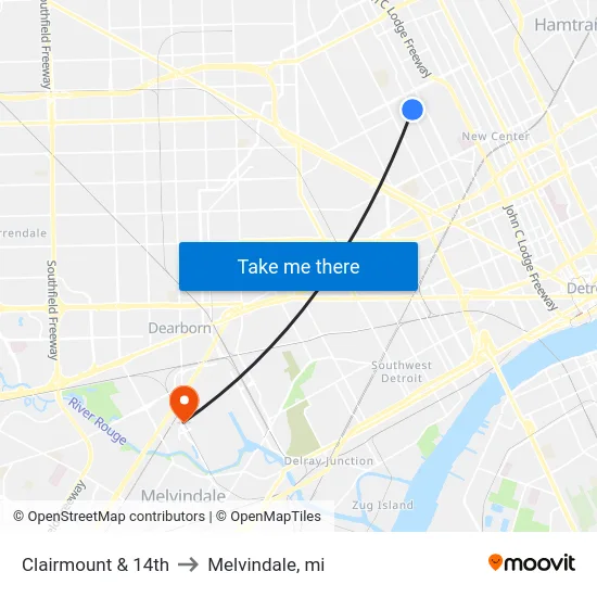 Clairmount & 14th to Melvindale, mi map