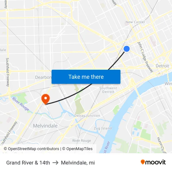 Grand River & 14th to Melvindale, mi map