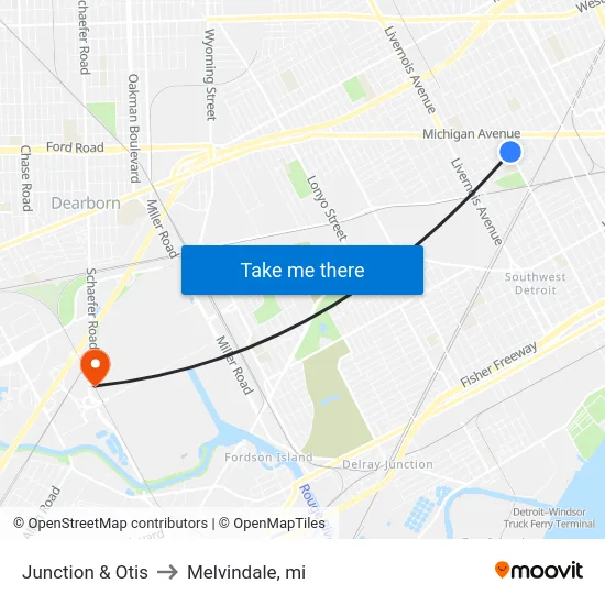 Junction & Otis to Melvindale, mi map
