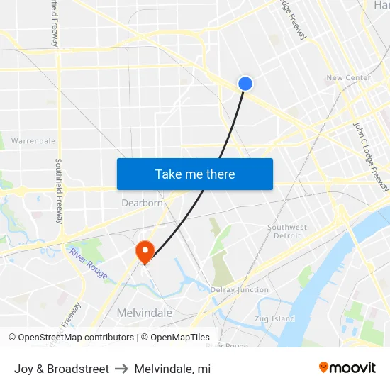 Joy & Broadstreet to Melvindale, mi map
