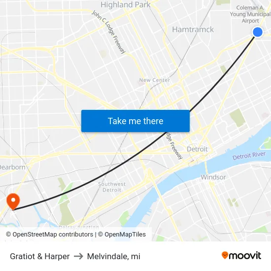 Gratiot & Harper to Melvindale, mi map