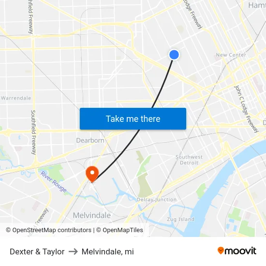 Dexter & Taylor to Melvindale, mi map