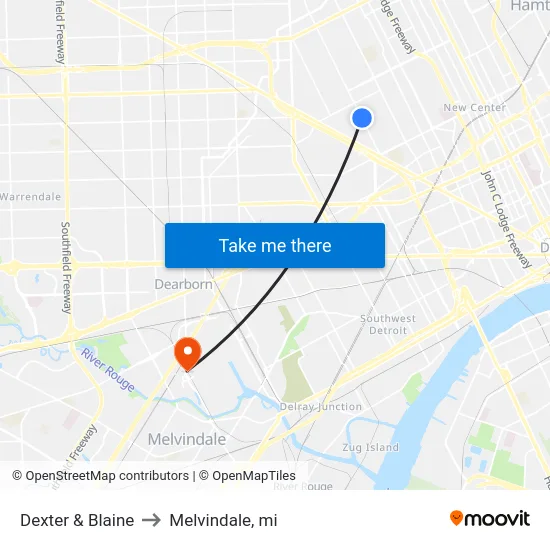 Dexter & Blaine to Melvindale, mi map