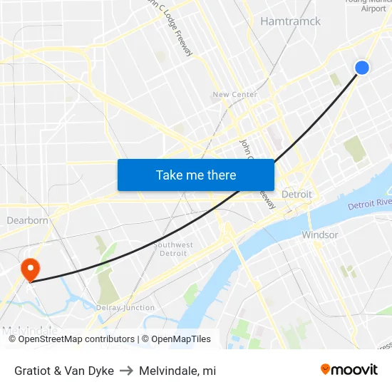 Gratiot & Van Dyke to Melvindale, mi map
