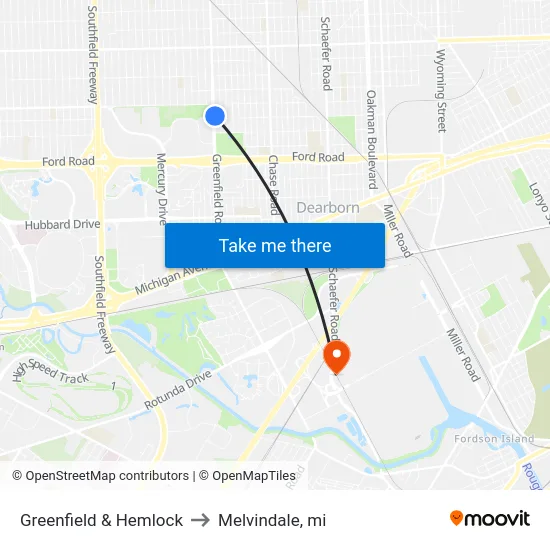 Greenfield & Hemlock to Melvindale, mi map