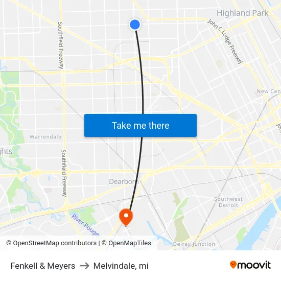 Fenkell & Meyers to Melvindale, mi map