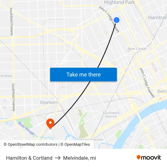 Hamilton & Cortland to Melvindale, mi map