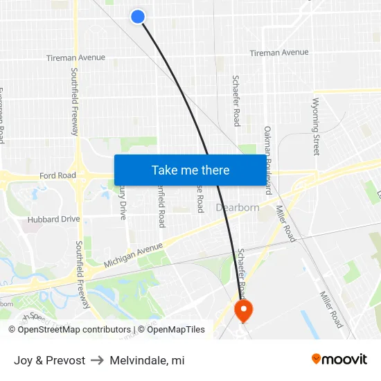 Joy & Prevost to Melvindale, mi map